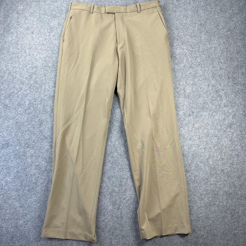 Van Heusen Pants Mens 32x30 Beige Herringbone Flat Front Dress Casual